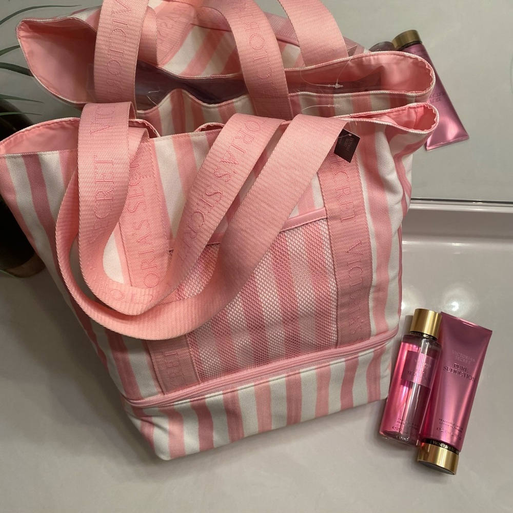 Pink Striped Cooler Tote Bundle
